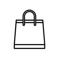 Poster - Clean minimalist black outline icon depicting a standard rectangular retail shopping bag with handles, concept for online shopping carts, e-commerce platform user interfaces, and universal retail