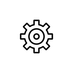 Poster - Simple black outline gear icon representing technology, mechanics, or configuration processes, concept for software application setup, technical workflow diagrams, and industrial operational