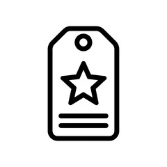 Aufkleber - Simple black outline vector graphic icon illustrating a tag shape containing star symbol and horizontal lines, concept for website user interfaces, favorite item identification, and product ranking