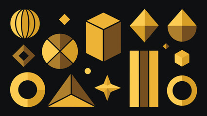 Poster - Geometric shapes in golden yellow and brown with shadow effects on a black background