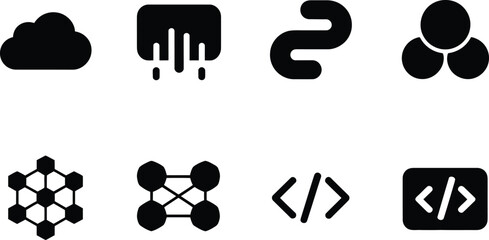Poster - Collection of Eight Black Icons Representing Cloud Data and Coding Symbols