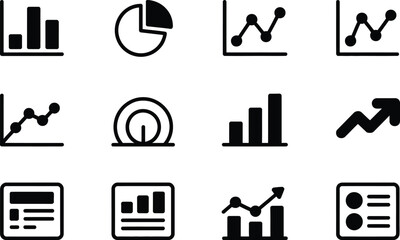 Poster - Black and White Data Charts and Graphs Icons Set statistics