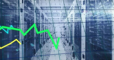 Poster - Following static data center corridor grid colored line graphs emerging and moving to show trends