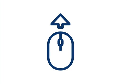 Simple, blue computer mouse icon with upward arrow