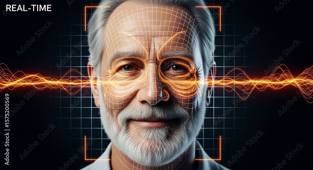 Elderly gentleman's face scan depicts advanced biometric data ...