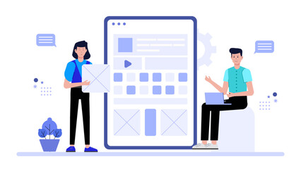 UX Designer Testing Mobile Responsiveness Flat Vector Illustration