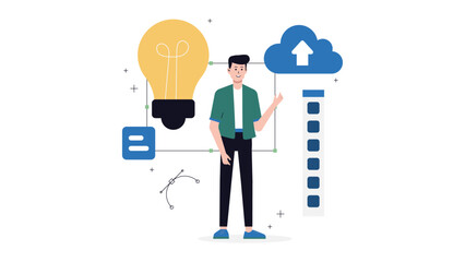 UX Designer Updating Component Library, Flat Vector Illustration