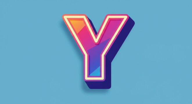 Letter Y Graphic with Shadow and Colorful Gradient on Blue Background