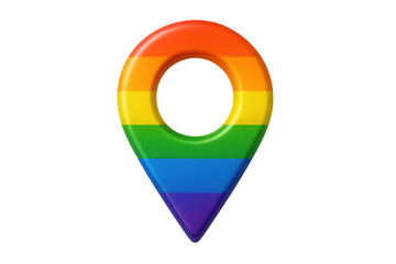 Poster - Rainbow-colored map marker against transparent backdrop signaling lgbtq+ pride, representing global inclusivity and diversity