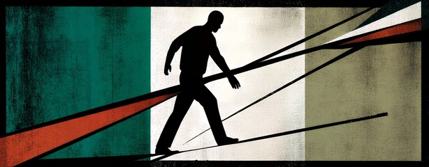 Poster - Silhouette of a Man Walking on an Abstract Flag Background