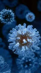 Poster - microscopic visualization revealing viral entities drifting through dark bloodstream, highlighting p
