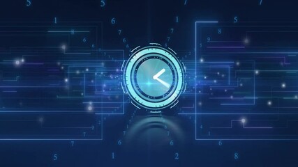 Poster - Digital activation initiating clock showing inward particles moving hands and arc visualizing data