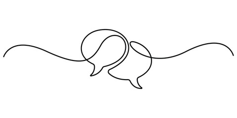 Poster - Speech bubbles continuous one line drawing, Empty speech minimalist simple linear style vector illustration
