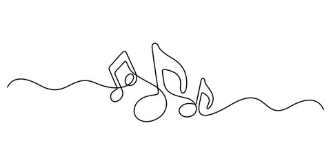 Poster - Continuous one line drawing of music notes and treble clef abstract melody sheet music single line art vector illustration