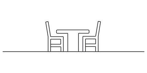 Poster - One continuous line art drawing of chair and dining table isolated on white background vector illustration