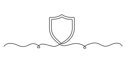 Poster - Shield in one continuous line drawn. Security shield drawn single line art style. Safety and protection concept. Vector illustration