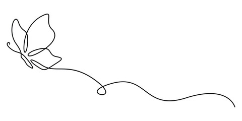 Poster - Flying butterfly continuous one line drawing. Isolated on white background vector illustration