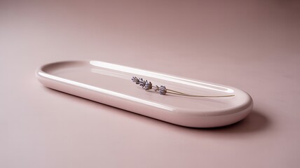 Poster - Smooth pastel pink oval tray with lavender sprig ceramic