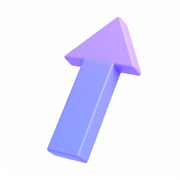 Three dimensional rendered arrow pointing upwards in purple and blue colors isolated on a clean white background