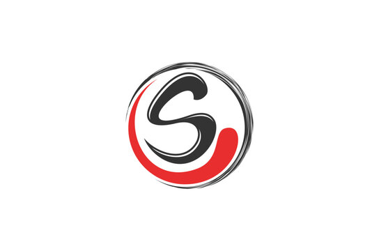 Enso Zen circle logo featuring letter S in a red and black circle. Original Vector illustration - non AI generated.