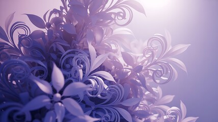 Poster - Delicate purple floral swirls and leaves abstract