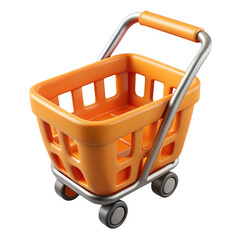 Poster - Bright orange shopping cart with metal handle isolated on transparent background