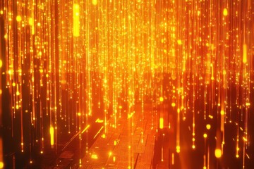 Poster - Futuristic digital rain in vibrant orange hex code illuminating a virtual space, Orange digital HEX code rain Futuristic technology concept Seamless 3D render