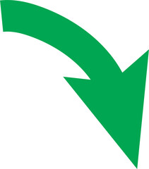 Poster - A bold green arrow curves downward and to the right against a white background