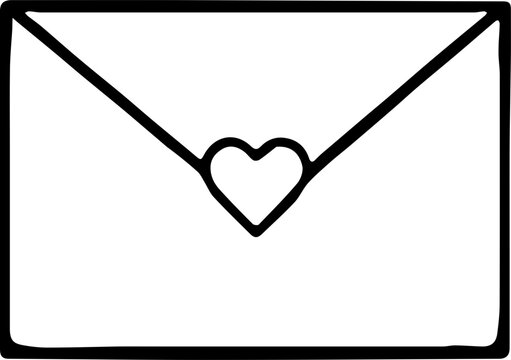 black and white vector silhouette of an envelope with a heart