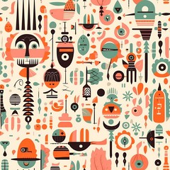 Poster - Whimsical Abstract Seamless Pattern with Geometric Shapes and Bright Colors