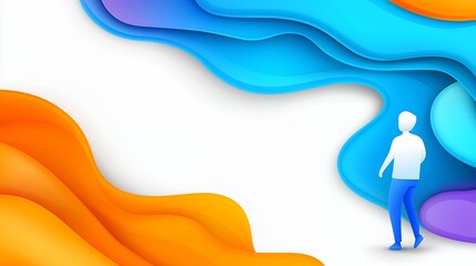 Poster - Abstract Layered Papercut Waves Background with Person Silhouette