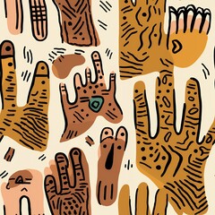Poster - Abstract Hand Pattern Illustration with Brown and Beige Hues