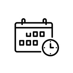 Aufkleber - Simple line art icon of a calendar and clock, representing scheduling or time management.