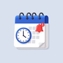 Poster - Modern flat icon representing a calendar with a clock and a notification bell, symbolizing scheduling and reminders.