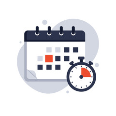 Poster - A vector illustration depicts a calendar with a highlighted date and a stopwatch, symbolizing deadlines, time management, and scheduling for business or personal use.