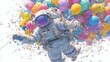 © ImagineWorld - Astronaut in Space Surrounded by Colorful Balloons and Festive Confetti Celebration