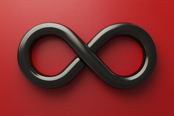 Poster - Modern black infinity symbol rendered seamlessly on a vibrant red background, Infinity sign symbol of endless 3D render seamless