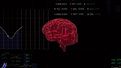 Poster - On start red 3D brain model rotating and zooming into neuron network for neural data visualization