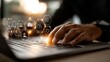 © ImagineWorld - Hands Typing on Laptop with Digital Icons and Hexagons Representing Technology Concepts