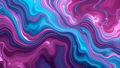 Poster - Elegant fluid art with swirling teal and magenta creates a mesmerizing abstract backdrop or design element with flowing patterns.
