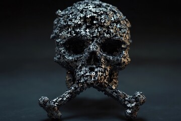 Poster - Skull and crossbones design created from numbers on a dark background, Skull and crossbones made from numbers