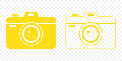 Poster - Camera icon set. Photo camera in flat style. Photo camera in flat style. photo camera sign and symbol. Set of camera icon Vector illustration In Yellow Color on Transparent Background. EPS 10.