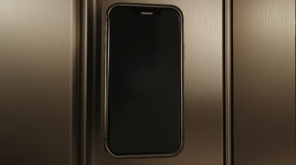 Poster - A smartphone is mounted on a wooden surface with grooves, blending into the background due to similar dark tones and minimal lighting, AI HR office activities