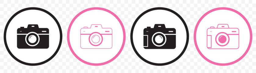 Poster - camera icon Vector illustration in Pink. camera icon, photo snap camera line icon, camera symbol vector illustration on Transparent Background. EPS 10.