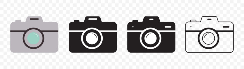 Poster - Camera icon set. Photo camera in flat style. Vector on Transparent Background. EPS 10.