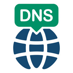 Aufkleber - Illustration of a blue globe with white grid lines and a green dns label on top of it