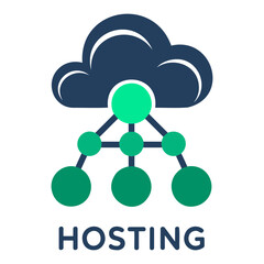 Aufkleber - A cloud connected to green nodes via lines representing hosting services and networking setup