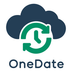 Fototapete - Illustration of a cloud with a clock and arrows, representing time and data synchronization process
