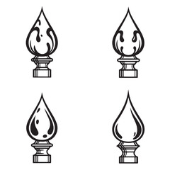 Fototapete - Four decorative black and white tear drop shaped ornament design elements on a white background