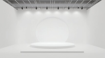 Fototapete - Pedestal of Platform display with modern stand podium on white room background. Blank Exhibition stage backdrop or empty product shelf. 3D rendering